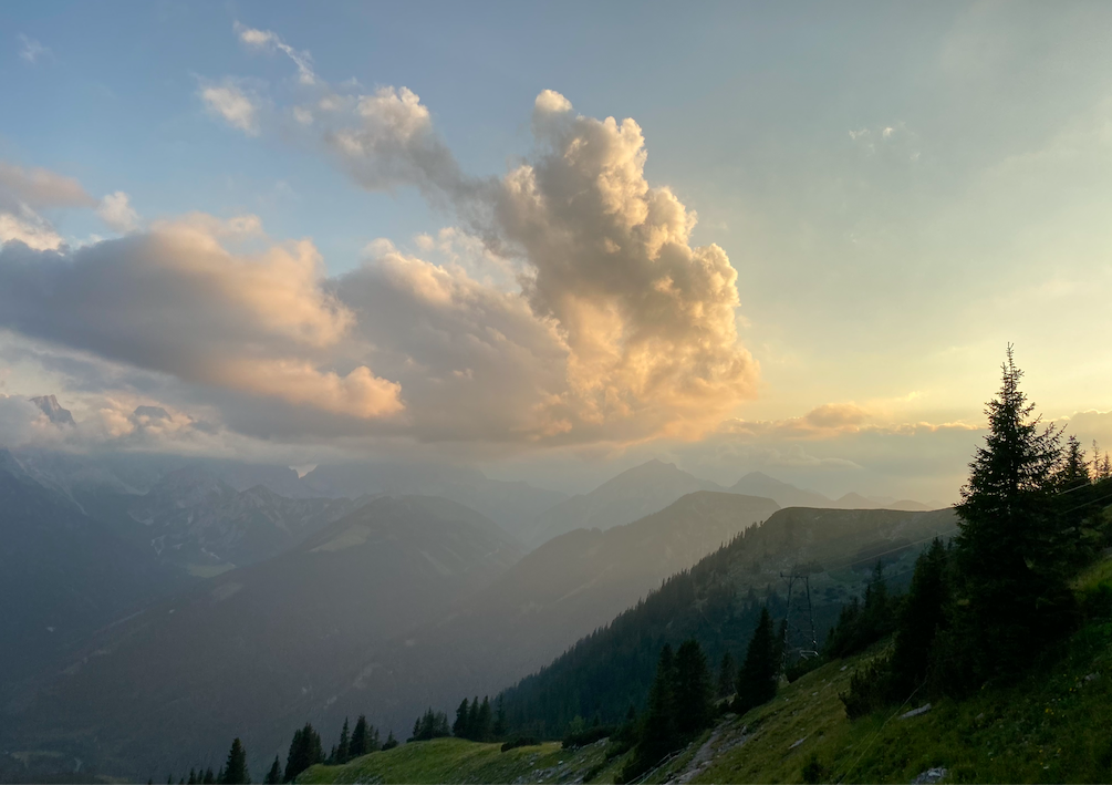 The sun sets in the Alps