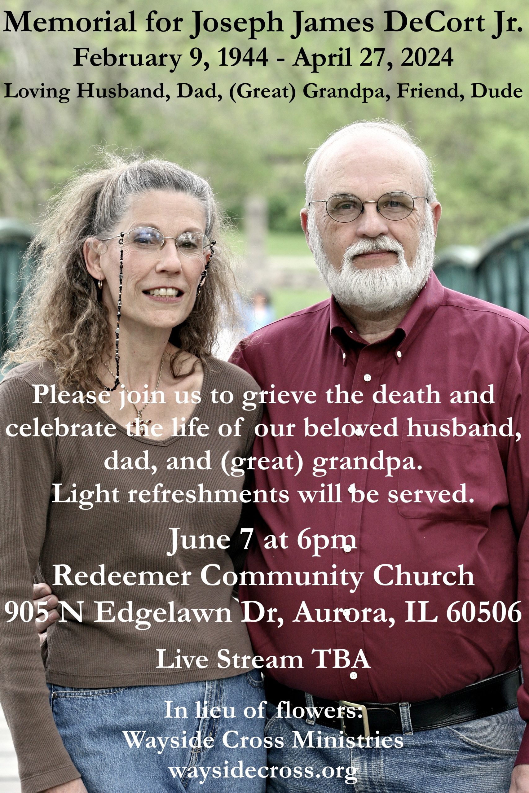 Invitation to Joe DeCort's Memorial Service