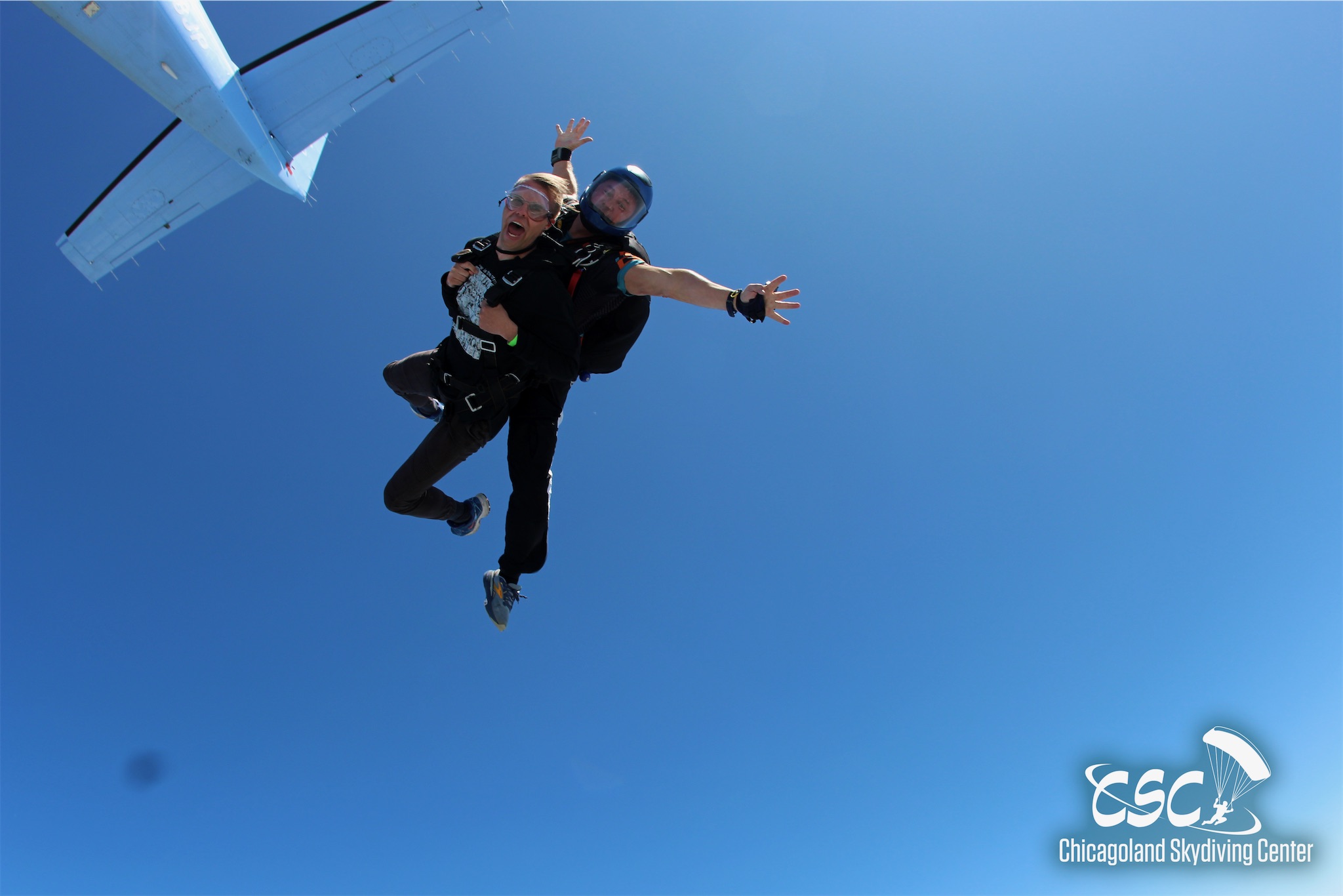 Andrew DeCort skydives at the Chicago Skydiving Center